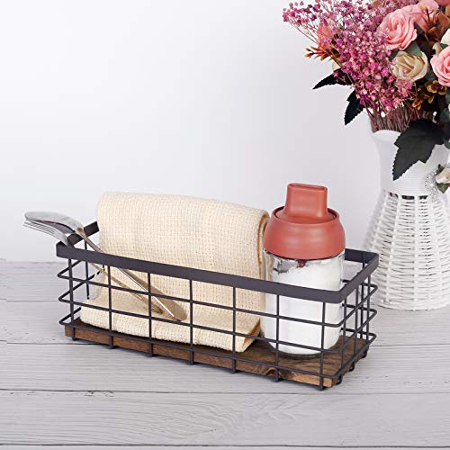 TIEYIPIN [2 Set] Small Metal Wire Storage Basket (Brown) & Toilet Tank Basket (Black)