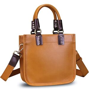 genuine leather small phone bag top handle handbag for women little vintage shoulder bag handmade tiny crossbody satchel (brown)