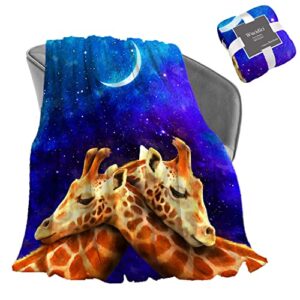 wucidici giraffe couple throw blanket lightweight soft cozy galaxy moon blanket for couch sofa bed 50″x 60″