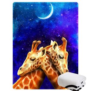 Wucidici Giraffe Couple Throw Blanket Lightweight Soft Cozy Galaxy Moon Blanket for Couch Sofa Bed 50"x 60"