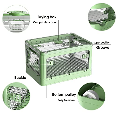 Large Clear Plastic Storage Box with Lid Wheels Collapsible Storage Bins with Five Doors Stackable Folding Container Organizer. Foldable Car Trunk Organizer Picnic Camping Family (Green)