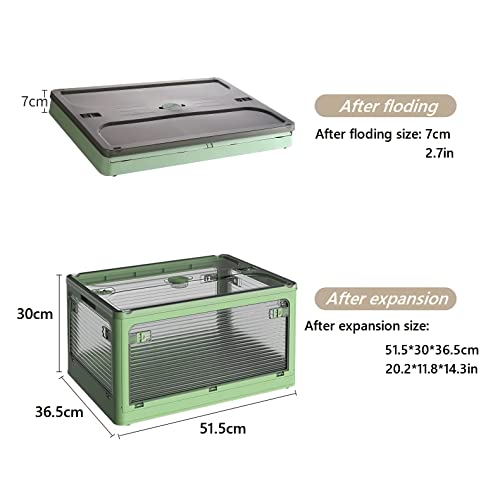 Large Clear Plastic Storage Box with Lid Wheels Collapsible Storage Bins with Five Doors Stackable Folding Container Organizer. Foldable Car Trunk Organizer Picnic Camping Family (Green)