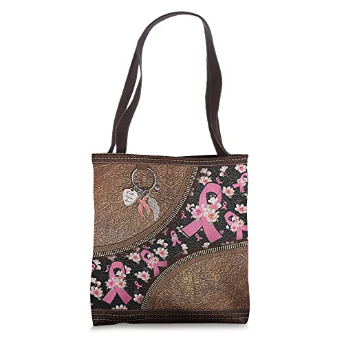 Pink Ribbon Floral Zipper-Leather-Breast Cancer Awareness Tote Bag