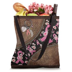 Pink Ribbon Floral Zipper-Leather-Breast Cancer Awareness Tote Bag