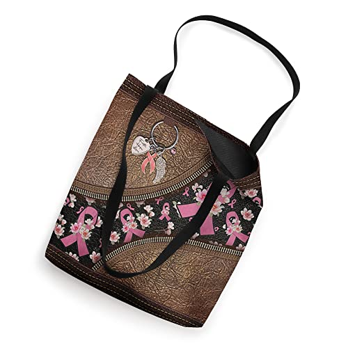 Pink Ribbon Floral Zipper-Leather-Breast Cancer Awareness Tote Bag