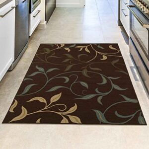 ottomanson ottohome collection non-slip rubberback leaves design 3×5 indoor area rug, 3’3″ x 5′, brown