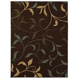 Ottomanson Ottohome Collection Non-Slip Rubberback Leaves Design 3x5 Indoor Area Rug, 3'3" x 5', Brown