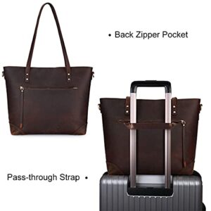 S-ZONE Vintage Genuine Leather Shoulder Bag Work Totes for Women Purse Handbag with Back Zipper Pocket Large