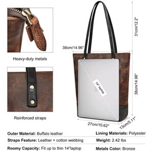 S-ZONE Vintage Genuine Leather Shoulder Bag Work Totes for Women Purse Handbag with Back Zipper Pocket Large