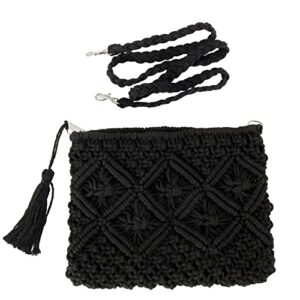 azwbag straw crossbody bag for women tassel handmade shoulder bag casual beach summer beach envelope clutch straws wallet (black)