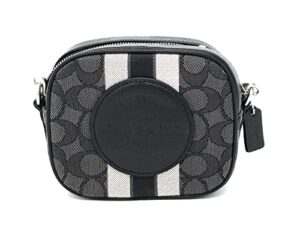 coach women’s mini dempsey camera bag in signature jacquard with stripe and coach patch (silver/black smoke black multi)
