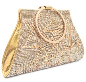 mossmon crystal clutch purses bride and bridesmaid handbag elegant wristlet evening bag for women（gold）