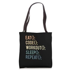 eat(); code(); workout(); sleep(); repeat(); tote bag