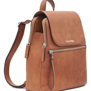 Calvin Klein Women's Reyna Novelty Key Item Flap Backpack, Caramel Mix, One Size