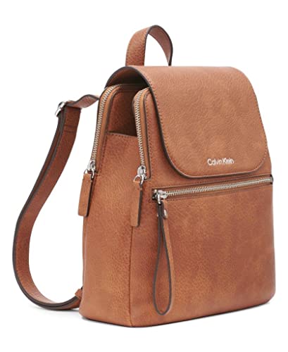 Calvin Klein Women's Reyna Novelty Key Item Flap Backpack, Caramel Mix, One Size