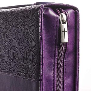 Christian Art Gifts Women's Fashion Bible Cover Faith Hebrews 11:1, Purple Paisley Faux Leather, XL