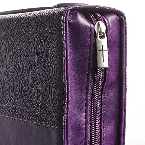 Christian Art Gifts Women's Fashion Bible Cover Faith Hebrews 11:1, Purple Paisley Faux Leather, XL