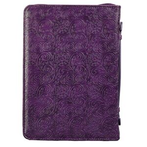 Christian Art Gifts Women's Fashion Bible Cover Faith Hebrews 11:1, Purple Paisley Faux Leather, XL