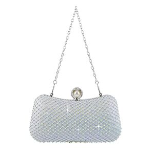 bellawish women clutch crystal evening handbags pearl clutch formal rhinestone purse wedding prom party bridal bag for women(silver)