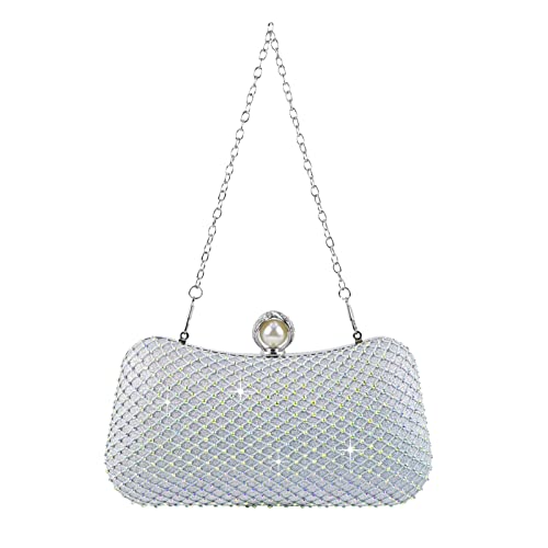 Bellawish Women Clutch Crystal Evening Handbags Pearl Clutch Formal Rhinestone Purse Wedding Prom Party Bridal Bag for Women(silver)