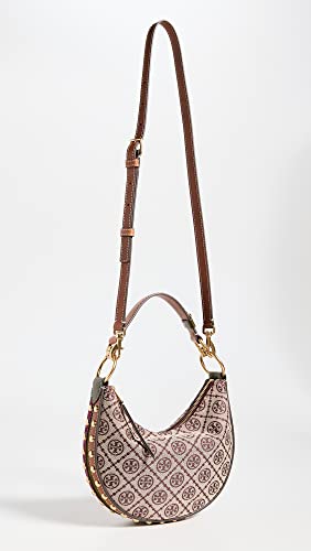 Tory Burch Women's T Monogram Jacquard Studded Mini Crescent Bag, Claret, Red, Print, One Size