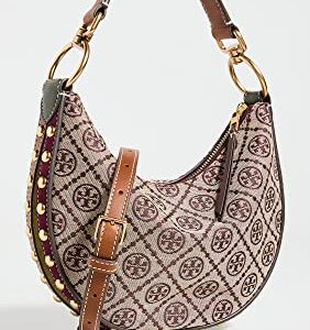 Tory Burch Women's T Monogram Jacquard Studded Mini Crescent Bag, Claret, Red, Print, One Size