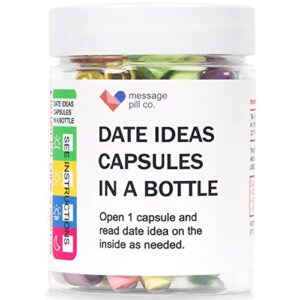 message pill co. date ideas capsules in a bottle (50pcs) – bridal shower gift and registry wedding gifts. anniversary, dating, newlyweds or long time married couples gifts