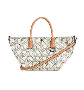 Tory Burch Women's Canvas Basketweave Small Tote, New Ivory Basketweave, Off White, Print, One Size