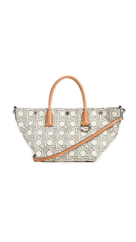 Tory Burch Women's Canvas Basketweave Small Tote, New Ivory Basketweave, Off White, Print, One Size