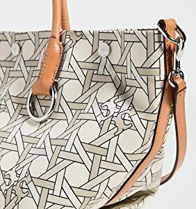 Tory Burch Women's Canvas Basketweave Small Tote, New Ivory Basketweave, Off White, Print, One Size