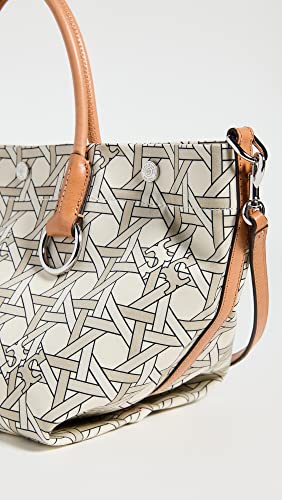 Tory Burch Women's Canvas Basketweave Small Tote, New Ivory Basketweave, Off White, Print, One Size