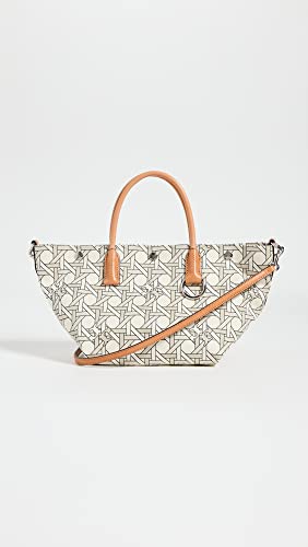 Tory Burch Women's Canvas Basketweave Small Tote, New Ivory Basketweave, Off White, Print, One Size