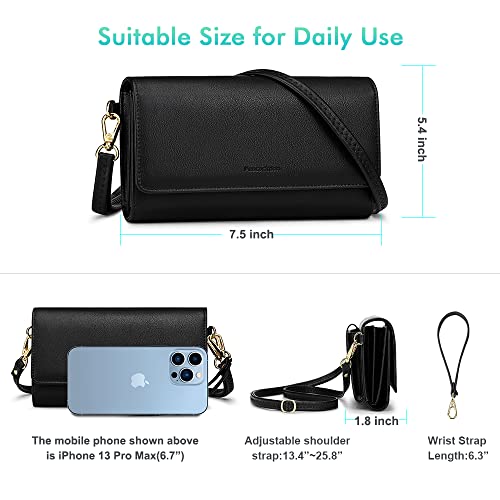 Peacocktion Wristlet Wallet for Women, Crossbody Wallet Purse with Phone Pocket Card Holder RFID Blocking 2 Strap, Black