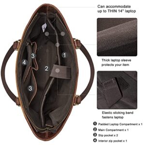 S-ZONE Vintage Genuine Leather Shoulder Bag Work Totes for Women Purse Handbag with Back Zipper Pocket Large