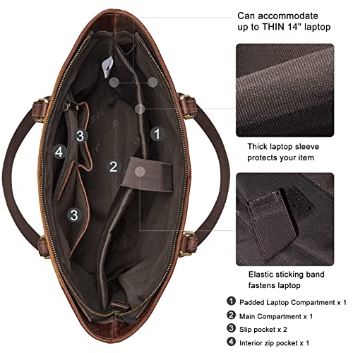 S-ZONE Vintage Genuine Leather Shoulder Bag Work Totes for Women Purse Handbag with Back Zipper Pocket Large