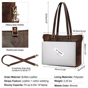 S-ZONE Vintage Genuine Leather Shoulder Bag Work Totes for Women Purse Handbag with Back Zipper Pocket Large