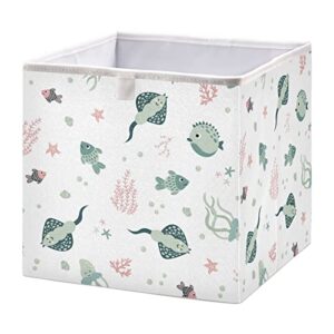 kigai marine fish sea animals fabric storage bin 11″ x 11″ x 11″ cube baskets collapsible store basket bins for home closet bedroom drawers organizers