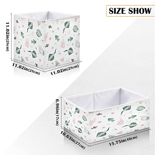 Kigai Marine Fish Sea Animals Fabric Storage Bin 11" x 11" x 11" Cube Baskets Collapsible Store Basket Bins for Home Closet Bedroom Drawers Organizers