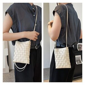 ONE2MAY Woven Small Crossbody Bags Cell Phone Purse for Women Teen Girls Small Shoulder Phone Bag (Off white)