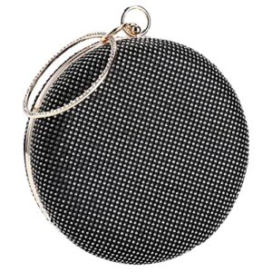 tanpell women’s evening bag round rhinestone crystal clutch purse handbag for wedding prom party (black)