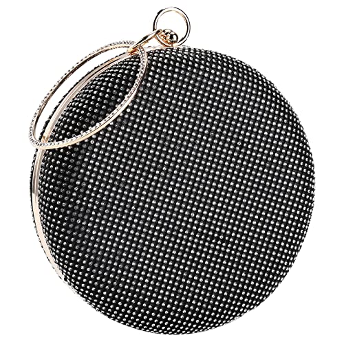 Tanpell Women's Evening Bag Round Rhinestone Crystal Clutch Purse Handbag for Wedding Prom Party (Black)