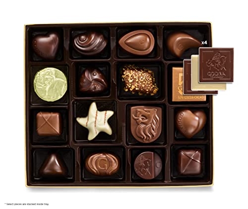 Godiva Chocolatier Assorted Chocolate Gift Box - Assorted Dark, Milk, White, Raspberry, Caramel, and Chocolate- Blue Ribbon Classic Gold Box - 19 pieces