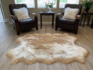 lambzy faux sheepskin super soft hypoallergenic silky shag rug for living room, kids room, sofa (quarto 4 pelts 4’x6′, beige)