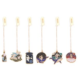 6 pcs the wandering earth series metal bookmark with enamel charms, brass alloy bookmarks with pendant, cartoon astronaut and whale theme book markers christmas gift for girls kids lovers readers