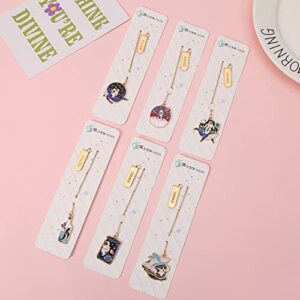 6 Pcs The Wandering Earth Series Metal Bookmark with Enamel Charms, Brass Alloy Bookmarks with Pendant, Cartoon Astronaut and Whale Theme Book Markers Christmas Gift for Girls Kids Lovers Readers