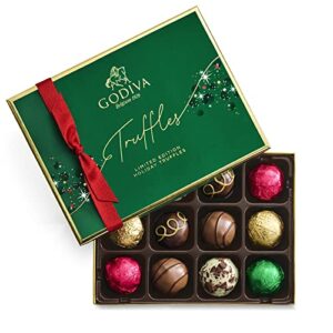 godiva chocolatier holiday truffle flight – 12 piece limited edition assorted gift box – gourmet dark, milk and white chocolate truffles for chocolate lovers