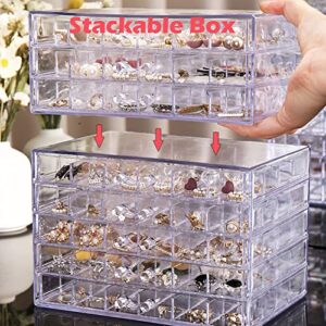 YUFONG Earring Storage Box Organizer 3 Drawers Acrylic Jewelry Storage Box Holder Transparent Jewelry Display Stand with 72 Small Compartments Gift for Women Girls (Clear)