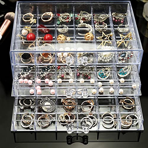 YUFONG Earring Storage Box Organizer 3 Drawers Acrylic Jewelry Storage Box Holder Transparent Jewelry Display Stand with 72 Small Compartments Gift for Women Girls (Clear)