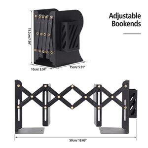 Adjustable Bookends - Metal Book End Holder with Removable Pen Holder Pocket for Office, School, Desktop Files Organizer / Book Shelf, Expandable Book Binder Holder