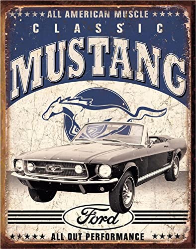 Desperate Enterprises Classic Ford Mustang Tin Sign - Nostalgic Vintage Metal Wall Decor - Made in USA